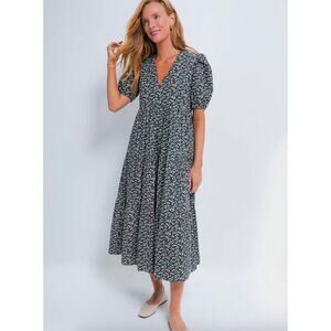 Tuckernuck Hyacinth House Green & Pink Floral Tiered Sadie Midi Dress Sz S